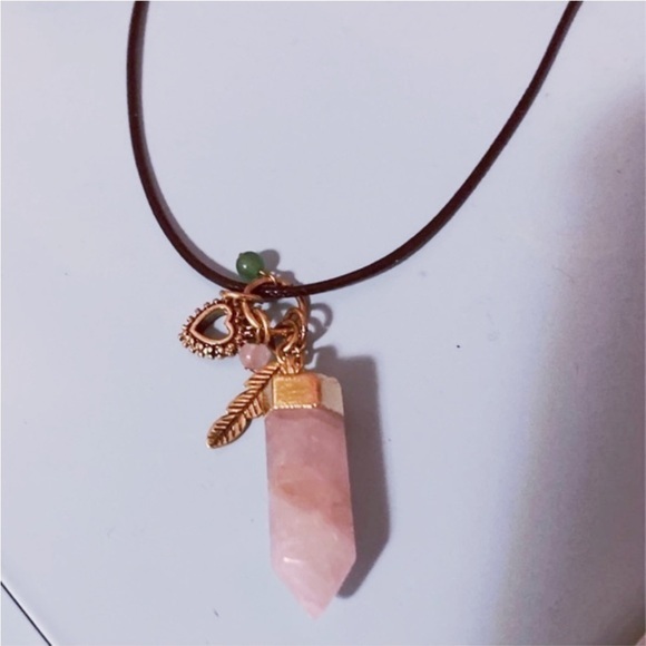 Rose Quartz Gemstone Pendant Charm‎ Necklace - Picture 1 of 2